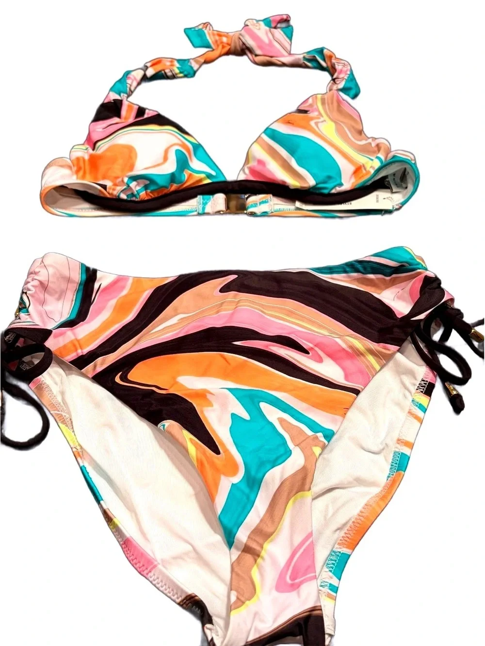 Trina Turk Bikini Set Multi Abstract Halter Swim Top 4 Bottom 6 NWT